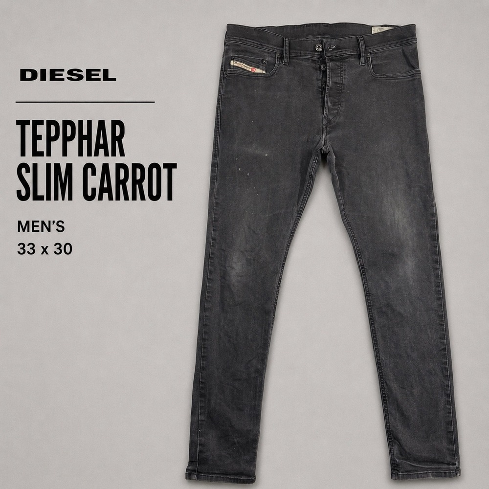 Diesel Tepphar Slim Carrot Jeans Mens 33x30 Black Faded Stretch Denim Made Italy